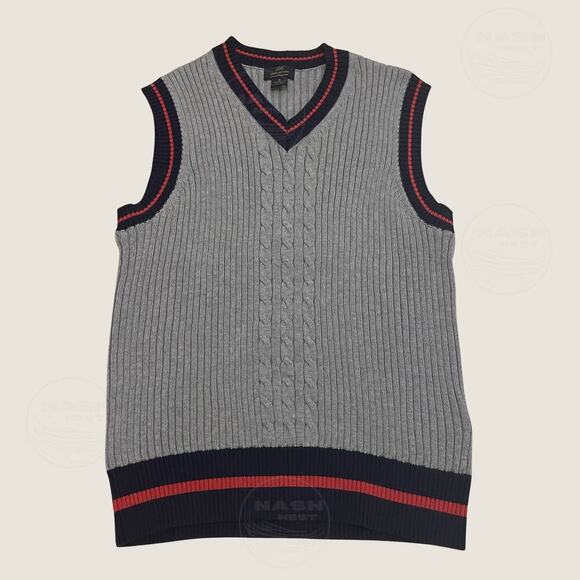 Brooks Brothers 346 M Sweater Vest | Gray Supima Cotton, V-Neck Knit Sleeveless - Picture 1 of 6